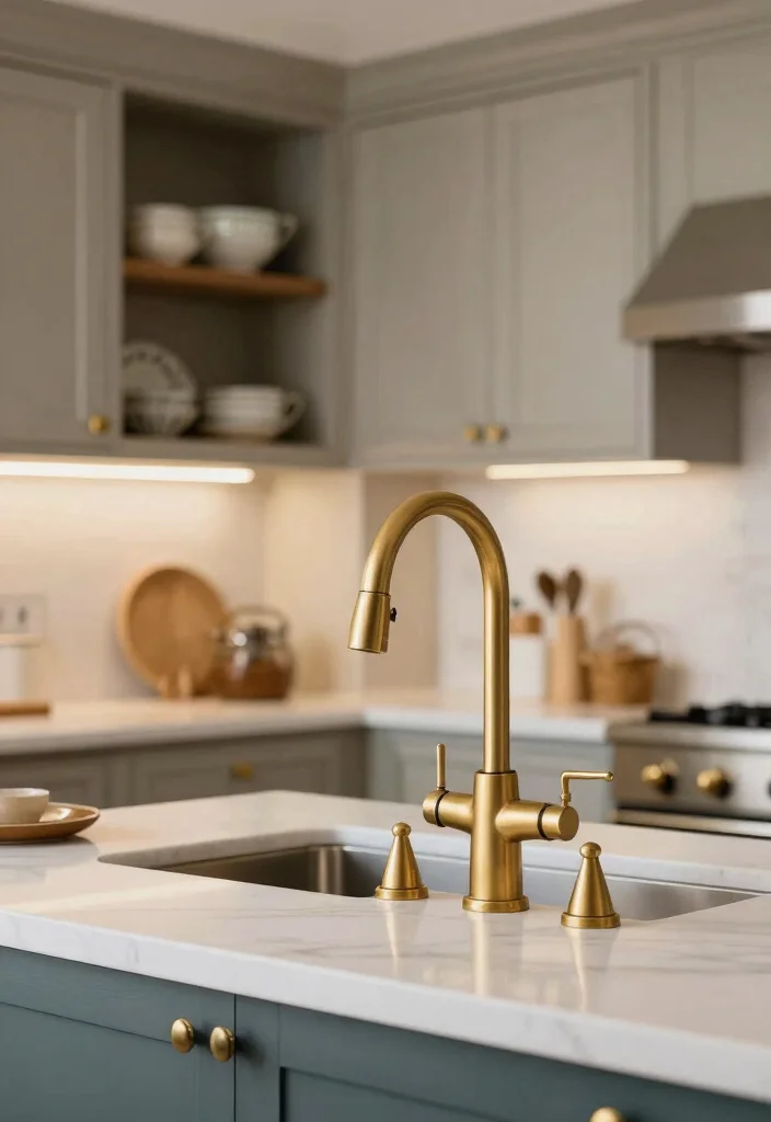 15 Brushed Gold Kitchen Faucet Ideas With Luxe Shine - 14. Blending Old and New 1