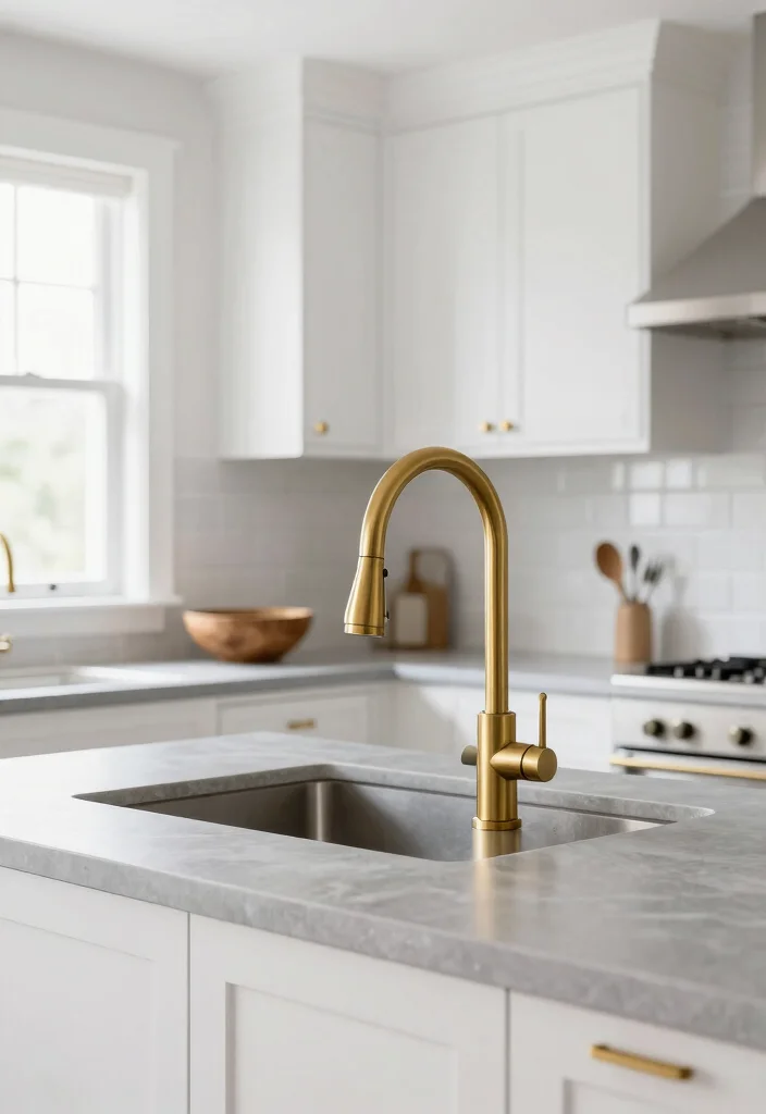 15 Brushed Gold Kitchen Faucet Ideas With Luxe Shine - 3. Transitional Style 1