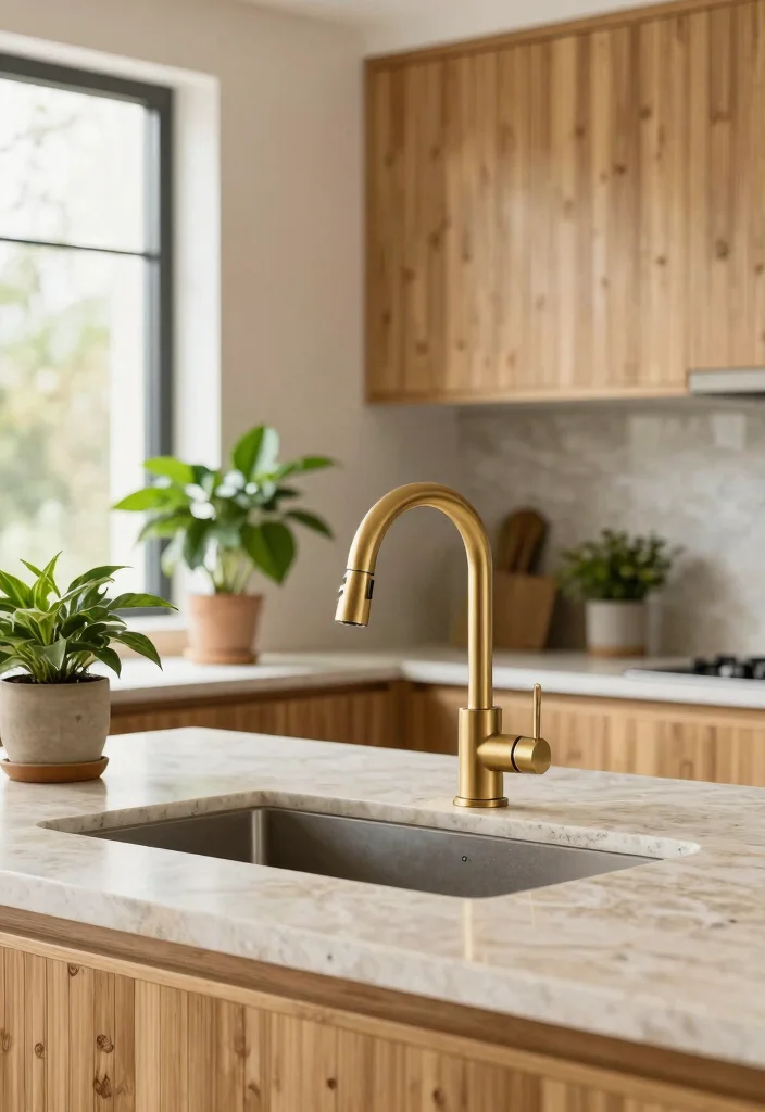 15 Brushed Gold Kitchen Faucet Ideas With Luxe Shine - 6. Eco-Friendly Luxe 1