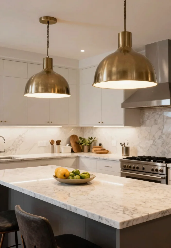 15 Cream Granite Countertops Kitchen Ideas With Soft Glow - 9. Statement Lighting Fixtures 1
