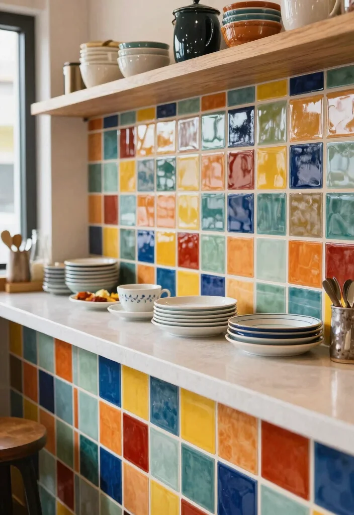 15 Kitchen Breakfast Counter Design Ideas With Smart Layout - 12. Colorful Tile Accents 1