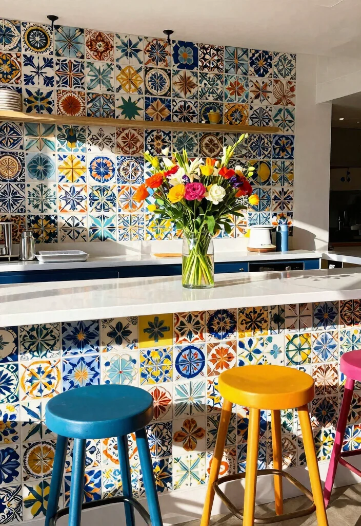 15 Kitchen Breakfast Counter Design Ideas With Smart Layout - 7. Bold Colors and Patterns 1