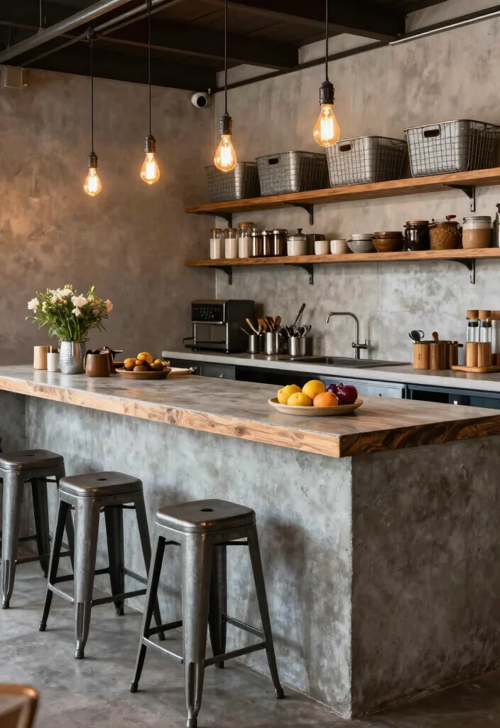 15 Kitchen Breakfast Counter Design Ideas With Smart Layout - 8. Industrial Chic 1