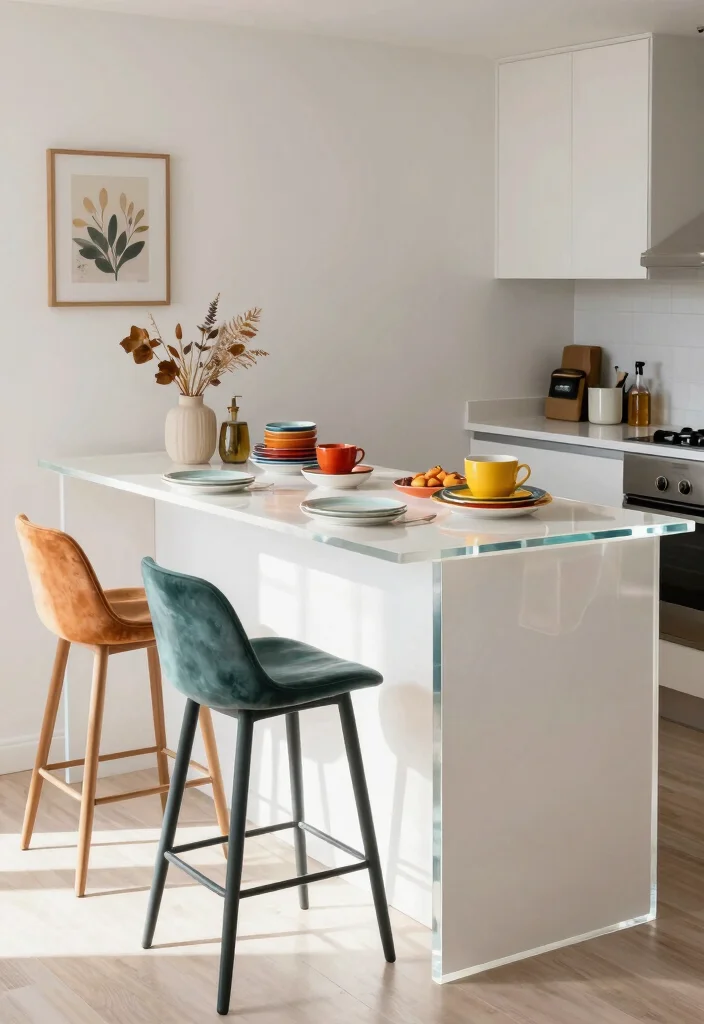 15 Kitchen Breakfast Counter Design Ideas With Smart Layout - 9. Clear Acrylic Elements 1