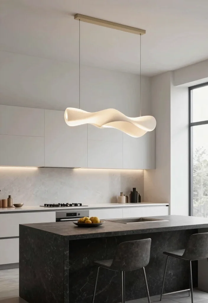 15 Kitchen Island Lamp Ideas With Stylish Glow 10 15 Kitchen Island Lamp Ideas With Stylish Glow - 10. Artistic Sculptural Lighting 1