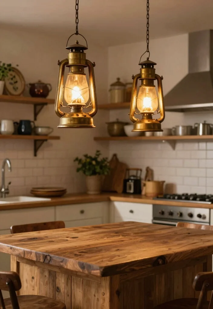 15 Kitchen Island Lamp Ideas With Stylish Glow 11 15 Kitchen Island Lamp Ideas With Stylish Glow - 11. Vintage Brass Lanterns 1
