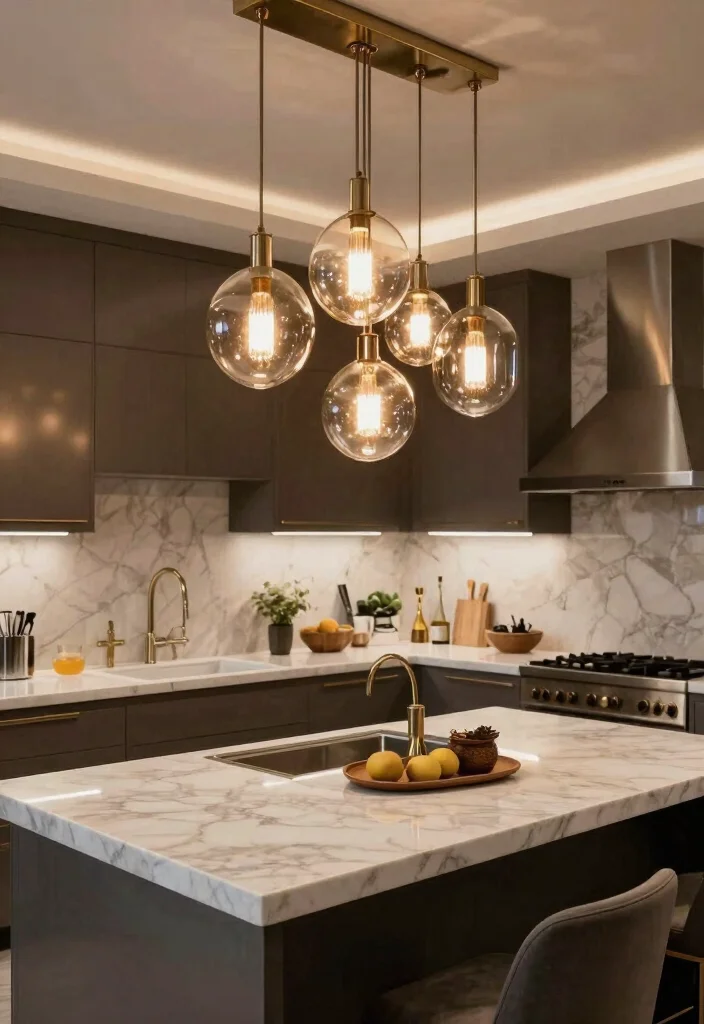 15 Kitchen Island Lamp Ideas With Stylish Glow 15 15 Kitchen Island Lamp Ideas With Stylish Glow - 15. Artistic Pendant and Chandelier Combos 1