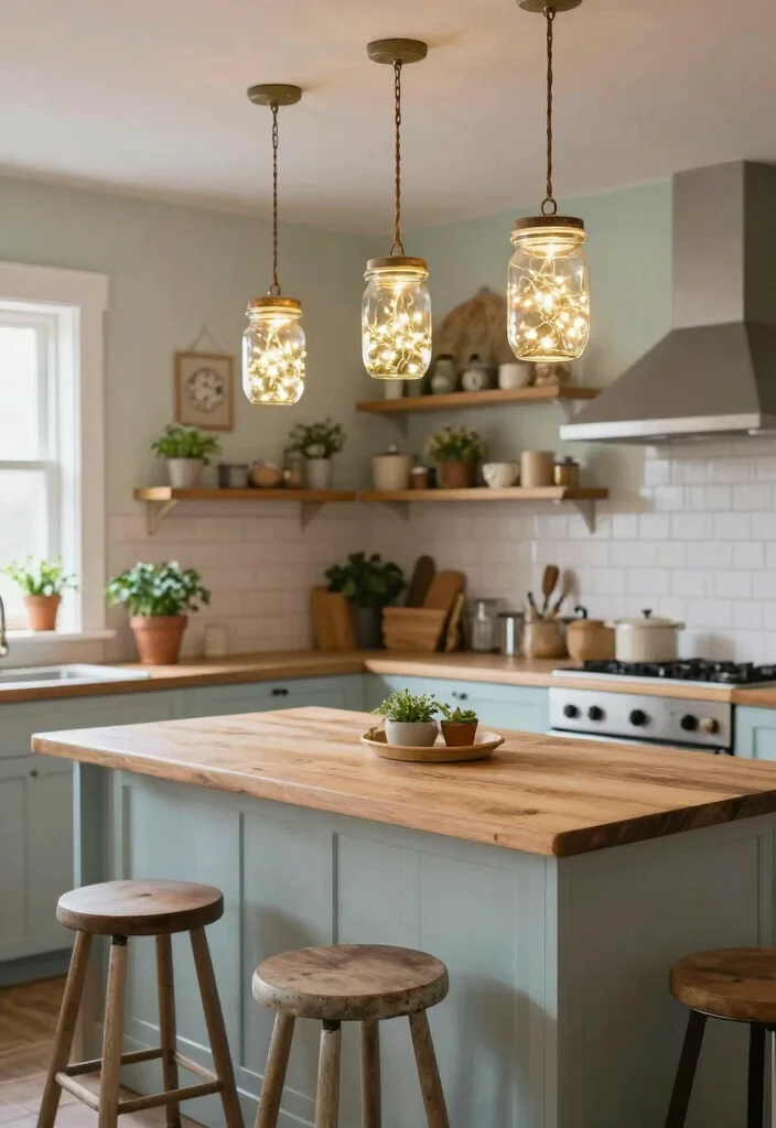 15 Kitchen Island Lamp Ideas With Stylish Glow 4 15 Kitchen Island Lamp Ideas With Stylish Glow - 4. Charming Mason Jar Lights 1