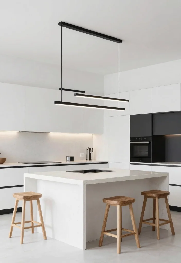 15 Kitchen Island Lamp Ideas With Stylish Glow 6 15 Kitchen Island Lamp Ideas With Stylish Glow - 6. Minimalist Black and White Lighting 1