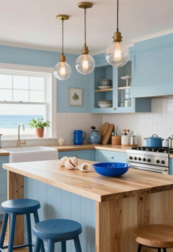 15 Kitchen Island Lamp Ideas With Stylish Glow 8 15 Kitchen Island Lamp Ideas With Stylish Glow - 8. Coastal-Inspired Glass Fixtures 1