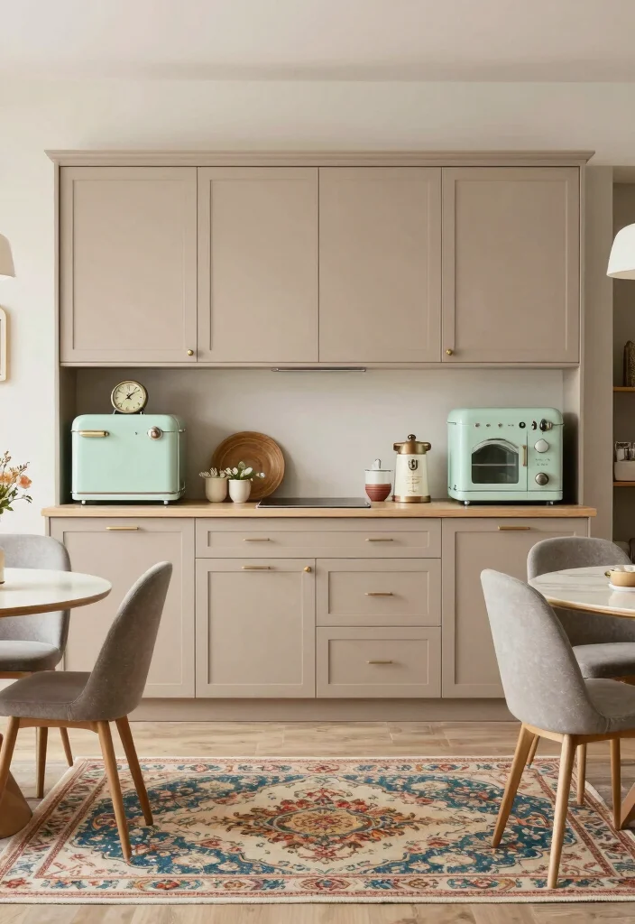 15 Light Taupe Kitchen Cabinets Ideas With Soft Elegance - 12. Go Vintage with Retro Accents 1