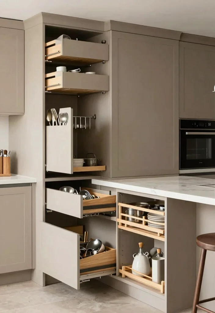 15 Light Taupe Kitchen Cabinets Ideas With Soft Elegance - 14. Inspiring Functionality with Smart Storage Solutions 1