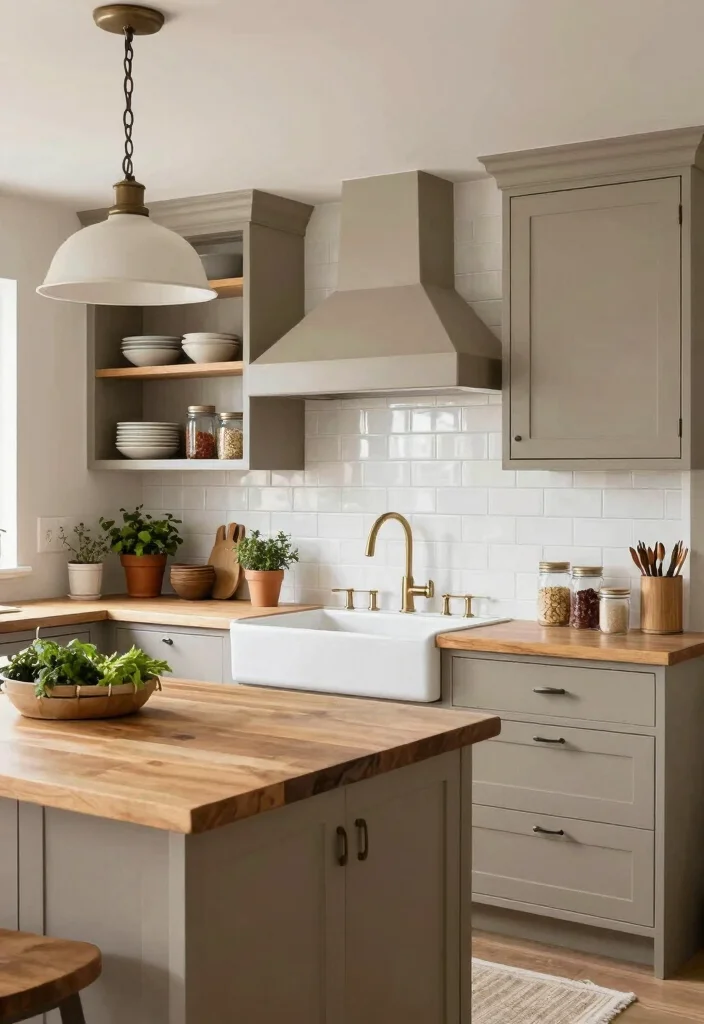 15 Light Taupe Kitchen Cabinets Ideas With Soft Elegance - 2. Cozy Farmhouse Charm with Light Taupe Shaker Cabinets 1