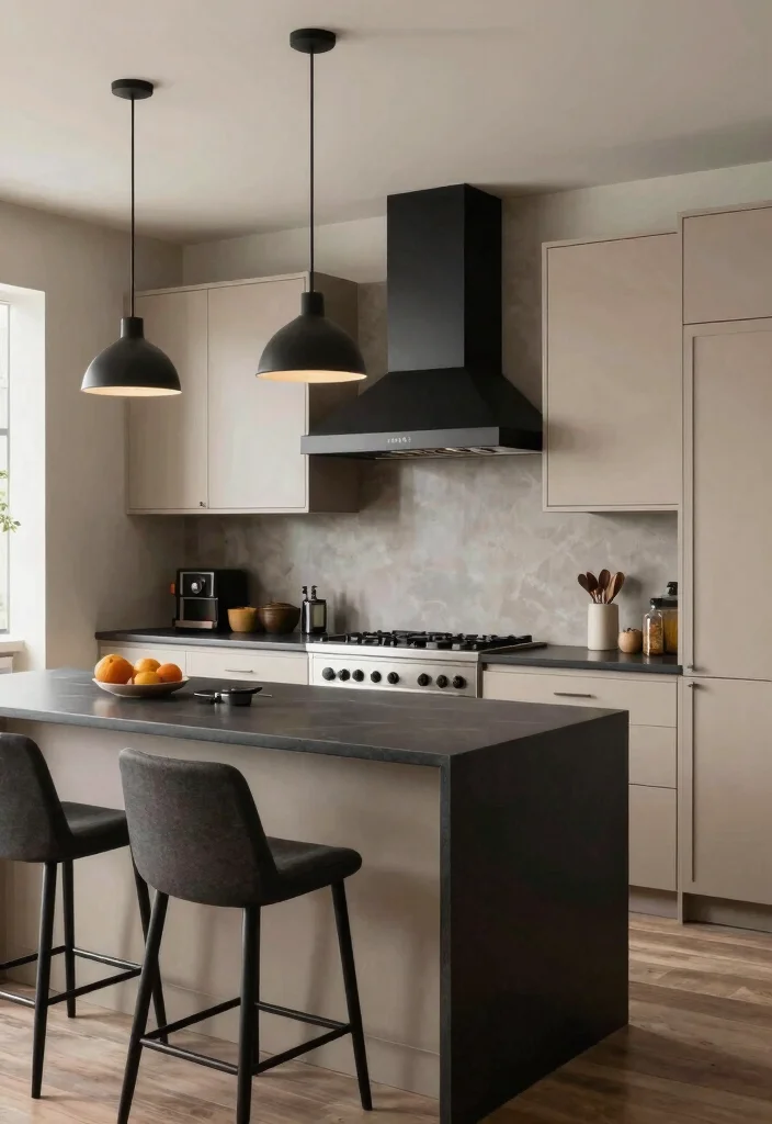 15 Light Taupe Kitchen Cabinets Ideas With Soft Elegance - 7. Creating Contrast with Dark Elements 1