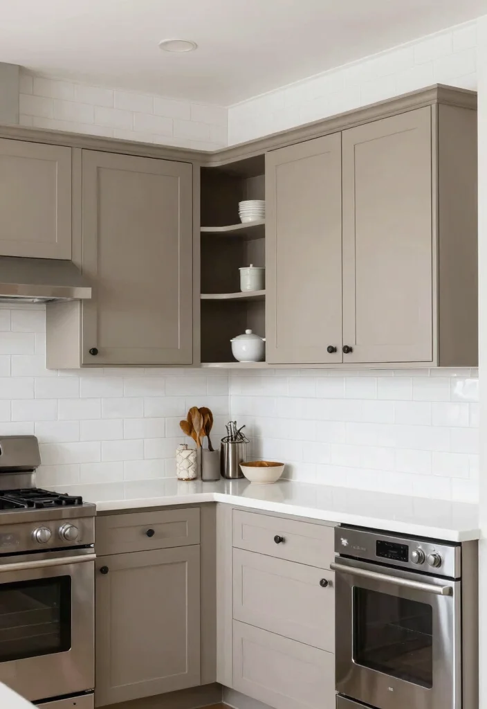 15 Light Taupe Kitchen Cabinets Ideas With Soft Elegance - 8. Timeless Appeal with Classic White Subway Tile 1