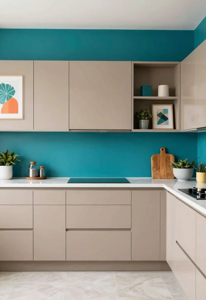 15 Light Taupe Kitchen Cabinets Ideas With Soft Elegance - 9. Light Taupe with Bold Accent Walls 1