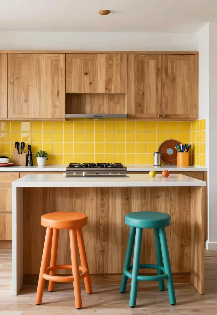 15 Natural Oak Kitchen Cabinets Ideas With Timeless Warmth - 10. Bold Color Accents 1