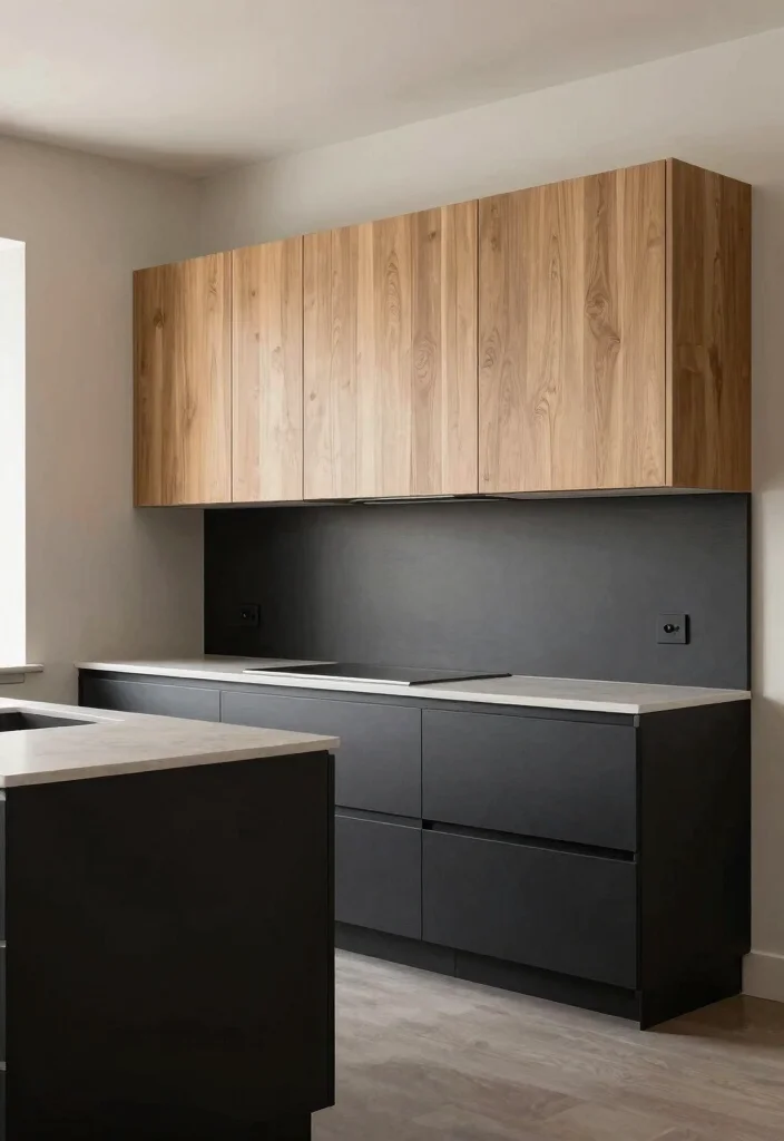 15 Natural Oak Kitchen Cabinets Ideas With Timeless Warmth - 12. Light and Dark Contrasts 1