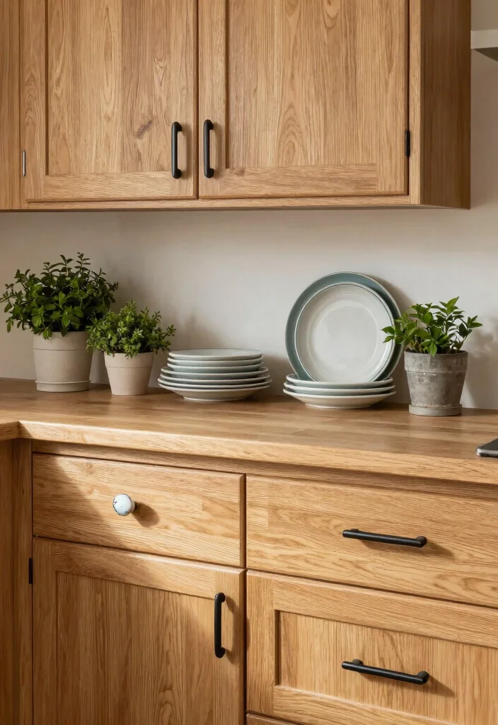 15 Natural Oak Kitchen Cabinets Ideas With Timeless Warmth - 8. Stylish Hardware Choices 1