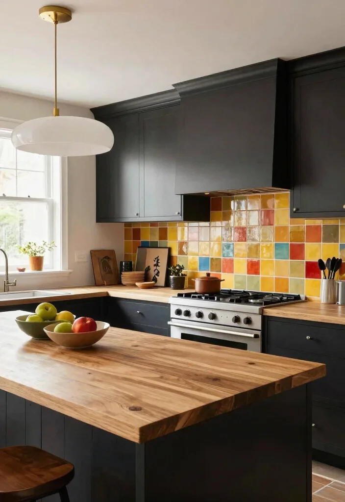 15 Oak Countertop Kitchen Ideas With Natural Warmth - 10. Bold Contrast 1