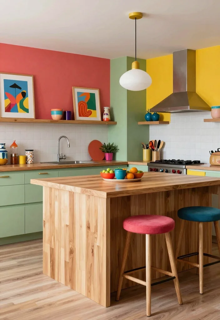 15 Oak Countertop Kitchen Ideas With Natural Warmth - 14. Accent Colors 1