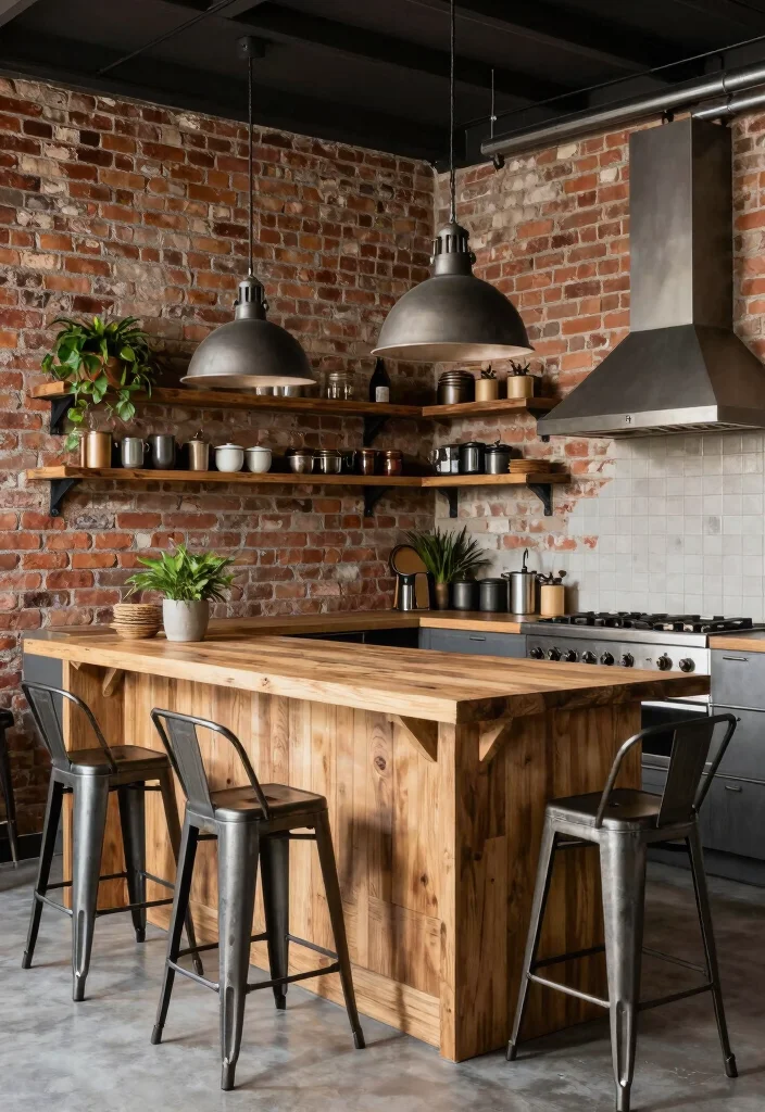 15 Oak Countertop Kitchen Ideas With Natural Warmth - 3. Rustic Industrial Fusion 1