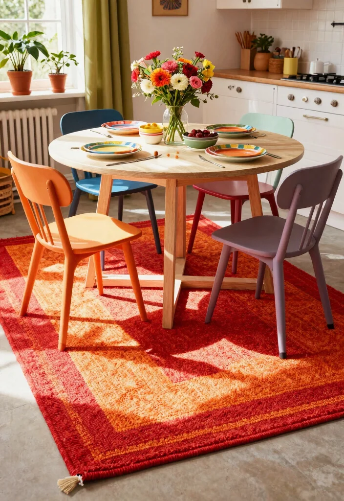 15 Rug Under Kitchen Table Ideas That Define the Space 1 15 Rug Under Kitchen Table Ideas That Define the Space - 1. Vibrant Jute Rugs 1