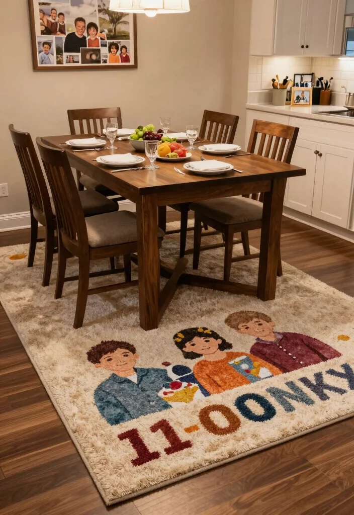 15 Rug Under Kitchen Table Ideas That Define the Space 15 15 Rug Under Kitchen Table Ideas That Define the Space - 15. Personalized Rugs 1