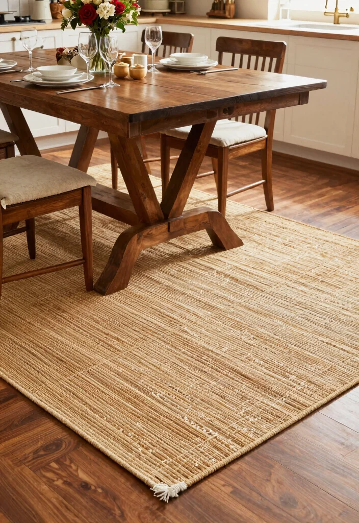 15 Rug Under Kitchen Table Ideas That Define the Space 4 15 Rug Under Kitchen Table Ideas That Define the Space - 4. Handwoven Bamboo Rugs 1
