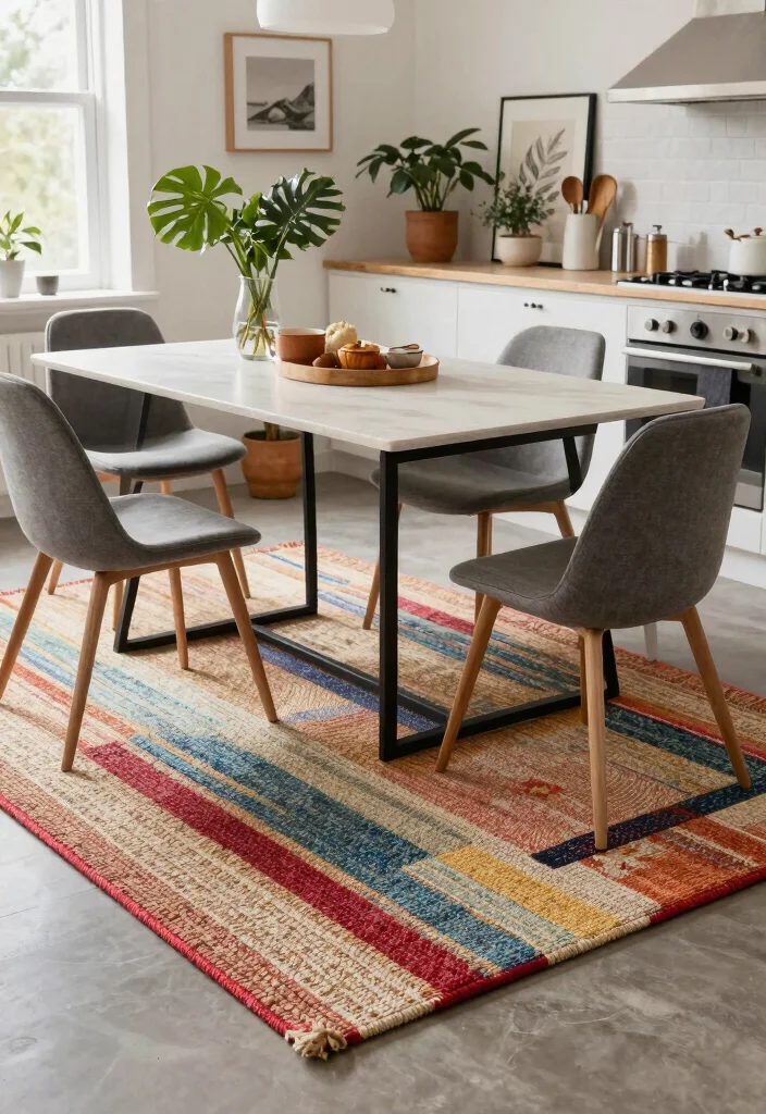 15 Rug Under Kitchen Table Ideas That Define the Space 5 15 Rug Under Kitchen Table Ideas That Define the Space - 5. Colorful Sisal Rugs 1