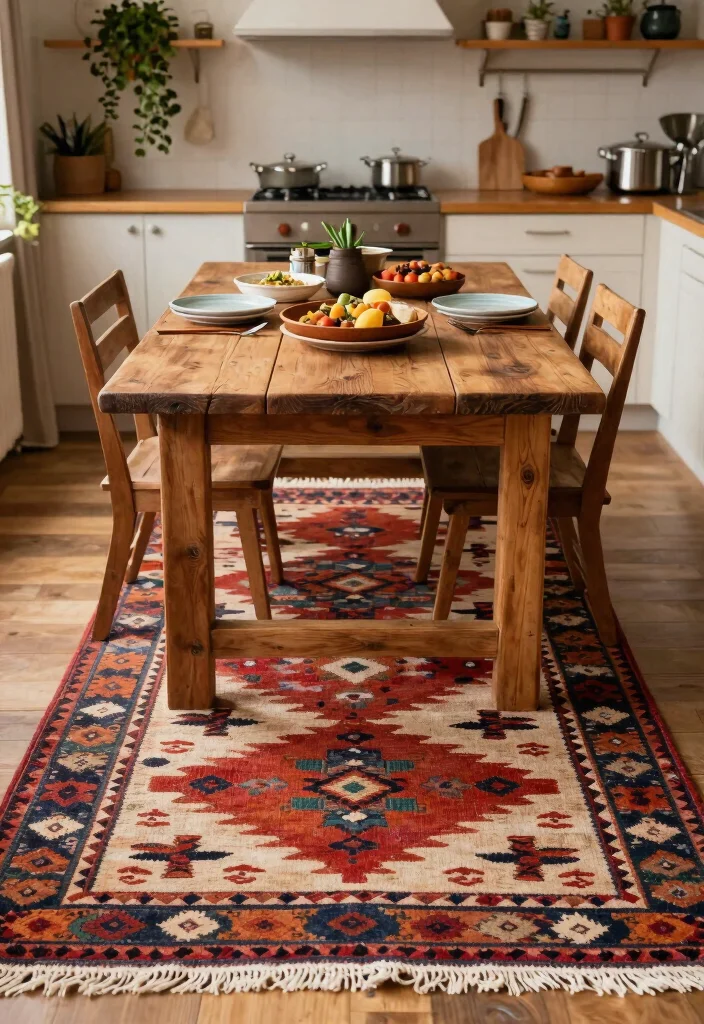 15 Rug Under Kitchen Table Ideas That Define the Space 6 15 Rug Under Kitchen Table Ideas That Define the Space - 6. Vintage Kilim Rugs 1