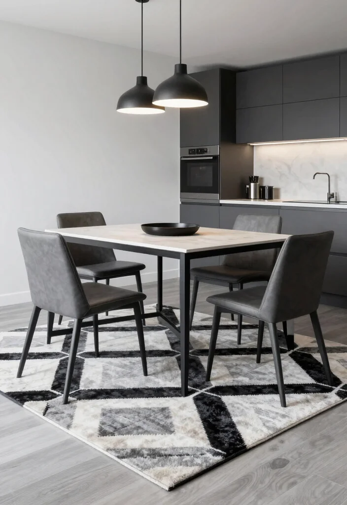 15 Rug Under Kitchen Table Ideas That Define the Space 7 15 Rug Under Kitchen Table Ideas That Define the Space - 7. Geometric Modern Rugs 1