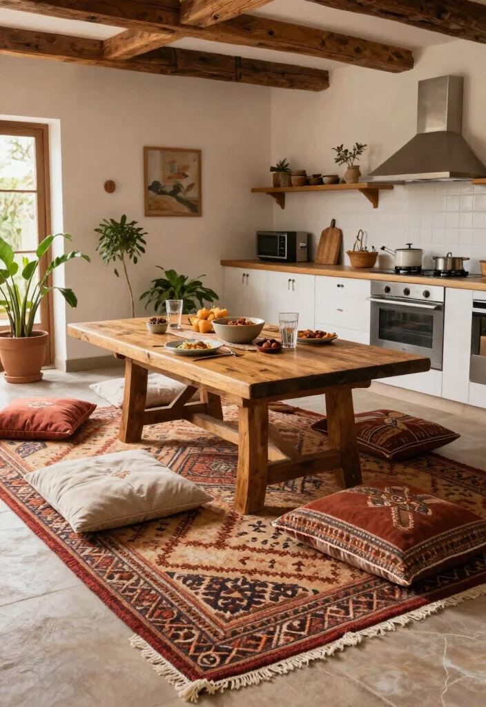 15 Rug Under Kitchen Table Ideas That Define the Space 8 15 Rug Under Kitchen Table Ideas That Define the Space - 8. Cozy Moroccan Rugs 1