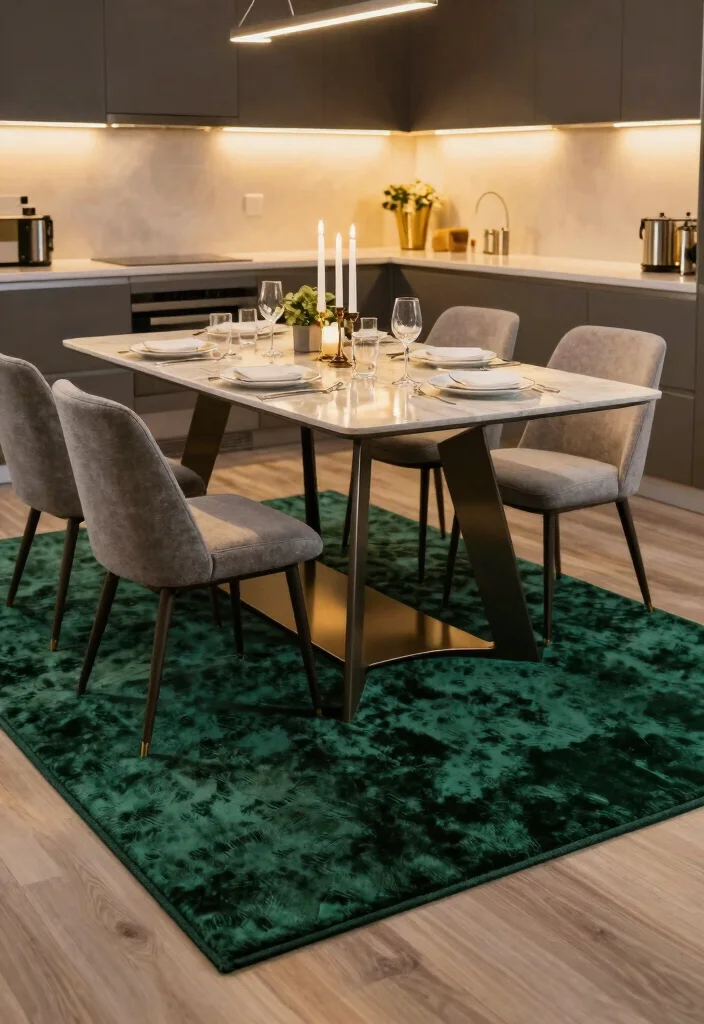 15 Rug Under Kitchen Table Ideas That Define the Space 9 15 Rug Under Kitchen Table Ideas That Define the Space - 9. Elegant Velvet Rugs 1