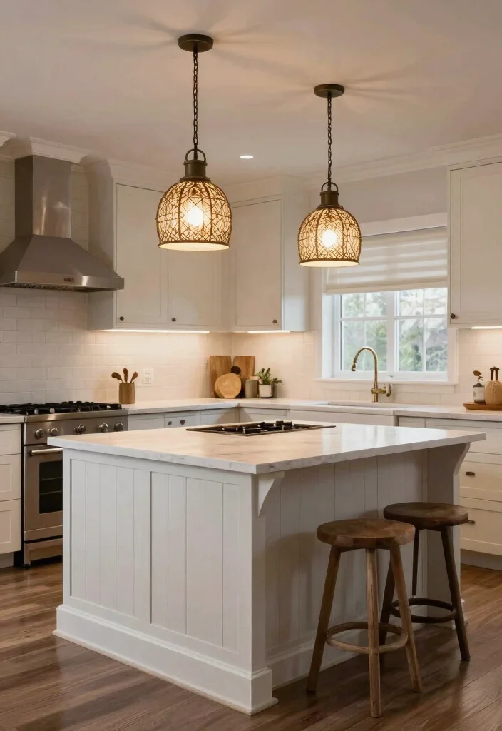 15 Shiplap Kitchen Island Ideas With Farmhouse Charm - 12. Shiplap with Decorative Lighting 1