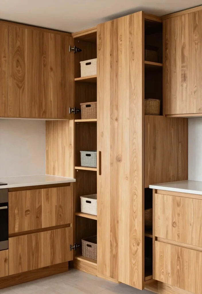 15 Wooden Kitchen Cabinets Modern Ideas With Clean Lines - 12. Vertical Storage Solutions 1