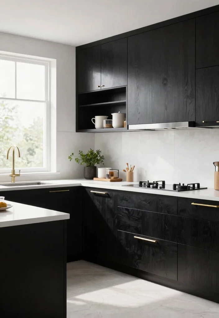 15 Wooden Kitchen Cabinets Modern Ideas With Clean Lines - 3. Sleek Black Cabinets for a Bold Statement 1