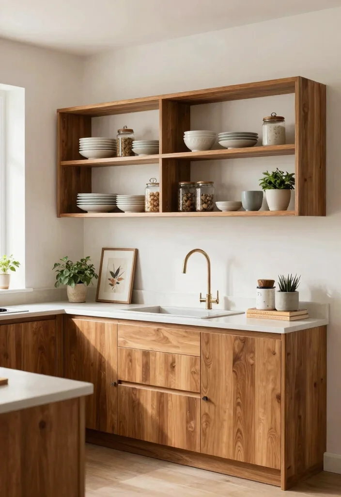 15 Wooden Kitchen Cabinets Modern Ideas With Clean Lines - 5. Open Shelving for Accessibility 1