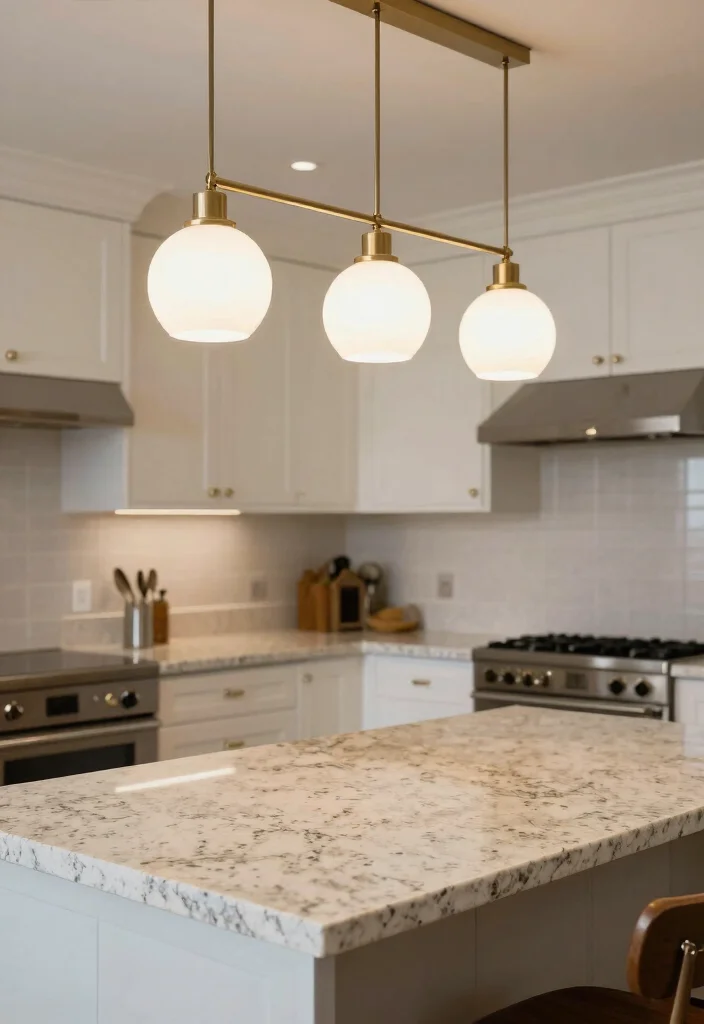 16 Beige Granite Countertops Kitchen Ideas With Classic Appeal - 14. Statement Lighting for a Wow Factor 1