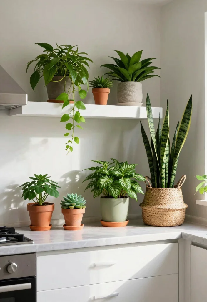 16 Chic Decor Ideas for Your Kitchen Cabinets 1 16 Chic Decor Ideas for Your Kitchen Cabinets - 1. Lush Greenery for a Fresh Look 1