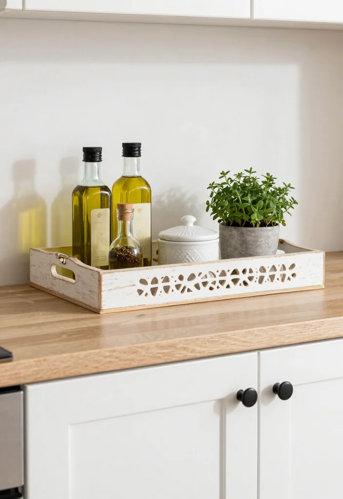 16 Chic Decor Ideas for Your Kitchen Cabinets 10 16 Chic Decor Ideas for Your Kitchen Cabinets - 10. Stylish Trays for Organization 1