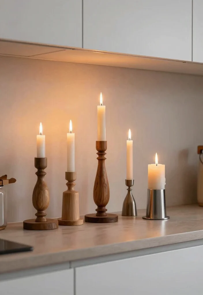 16 Chic Decor Ideas for Your Kitchen Cabinets 11 16 Chic Decor Ideas for Your Kitchen Cabinets - 11. Elegant Candle Displays 1