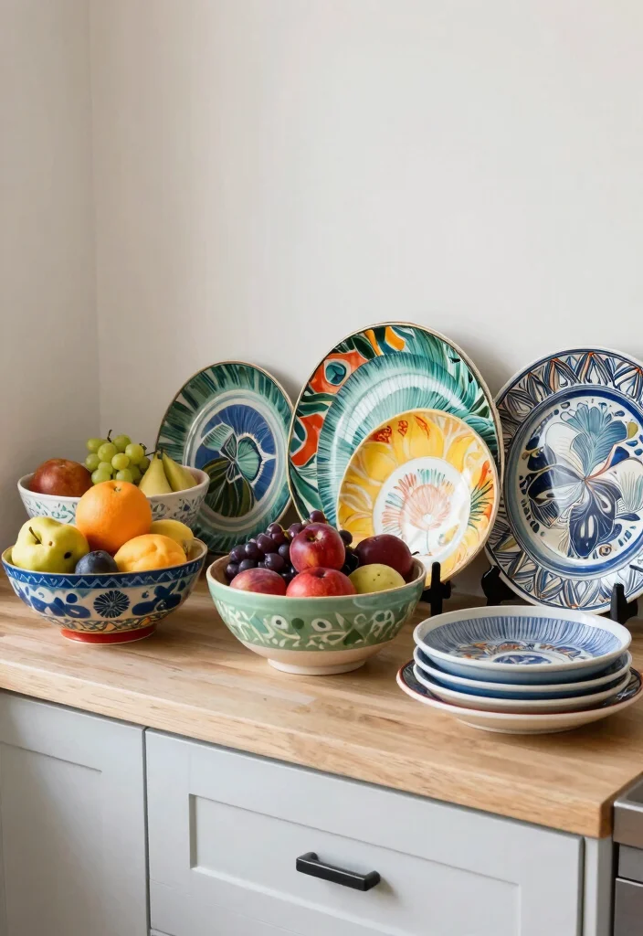 16 Chic Decor Ideas for Your Kitchen Cabinets 12 16 Chic Decor Ideas for Your Kitchen Cabinets - 12. Decorative Bowls and Plates 1