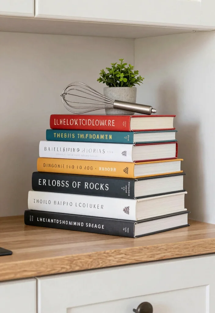 16 Chic Decor Ideas for Your Kitchen Cabinets 7 16 Chic Decor Ideas for Your Kitchen Cabinets - 7. Stack of Cookbooks 1
