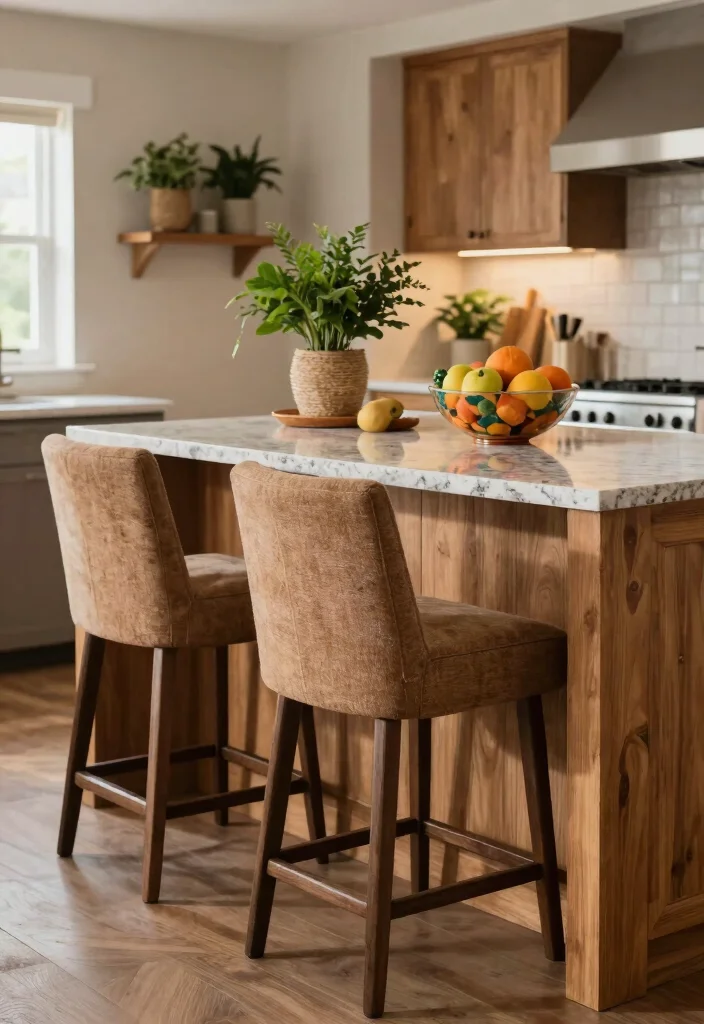 16 Kitchen Island Seating Ideas That Blend Comfort & Style - 1. Cozy Upholstered Bar Stools 1