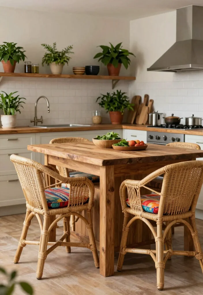 16 Kitchen Island Seating Ideas That Blend Comfort & Style - 12. Natural Rattan Chairs 1