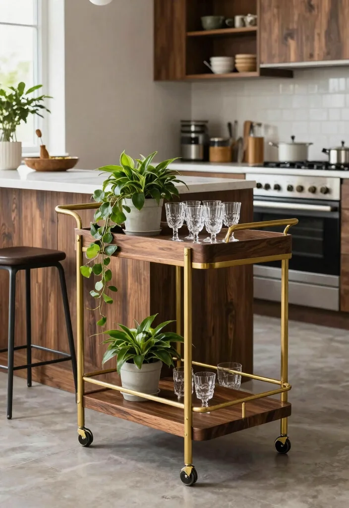 16 Kitchen Island Seating Ideas That Blend Comfort & Style - 6. Chic Bar Carts as Seating Alternatives 1