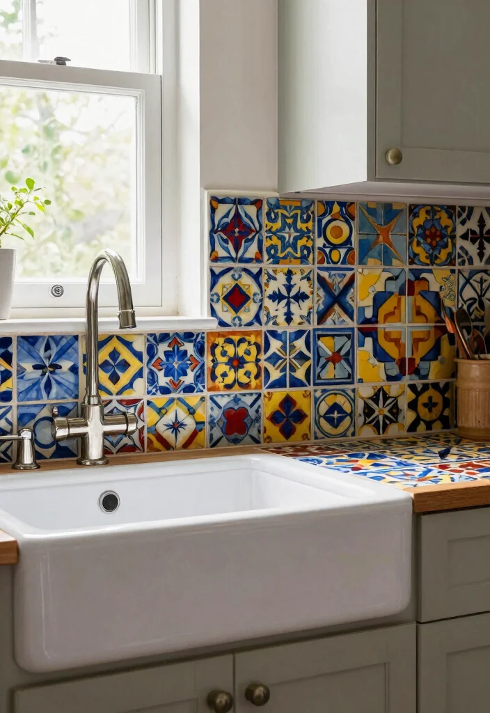 16 Kitchen Sink Tiles Ideas That Add Texture - 8. Patterned Encaustic Tiles 1
