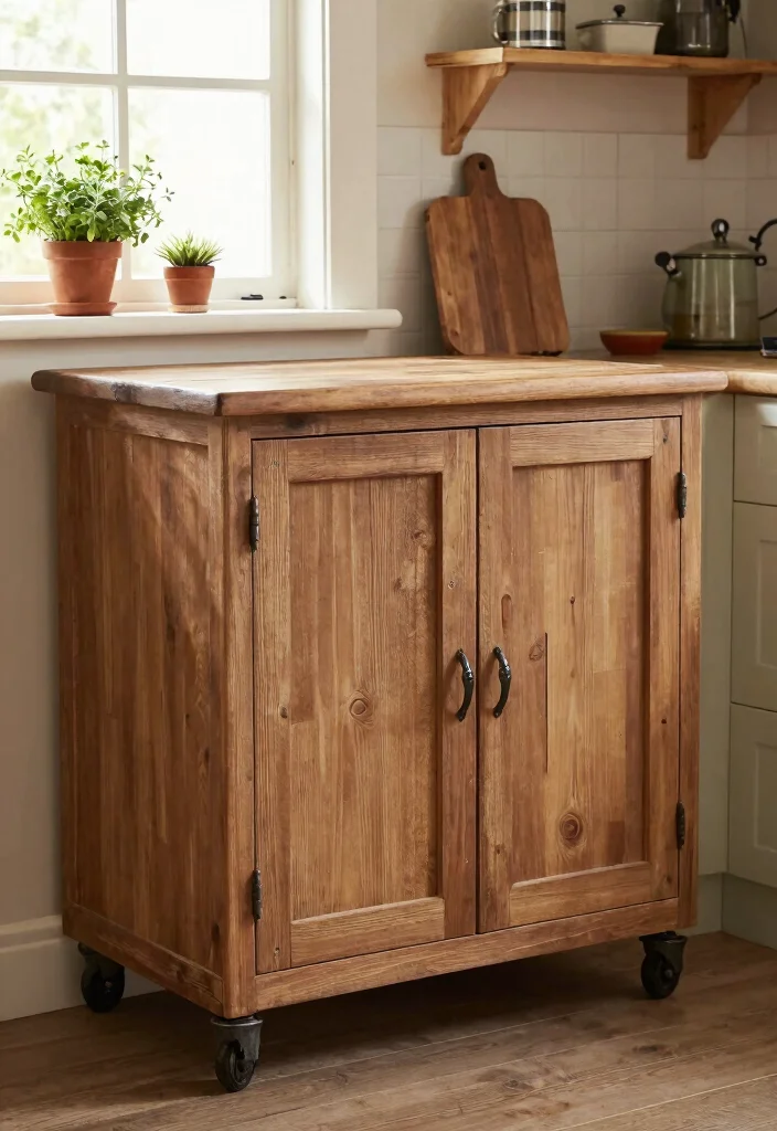 16 Movable Kitchen Cabinets Ideas With Flexible Design 10 16 Movable Kitchen Cabinets Ideas With Flexible Design - 10. Rustic Wooden Cabinets on Wheels 1