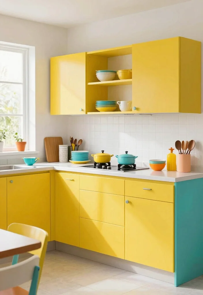 16 Movable Kitchen Cabinets Ideas With Flexible Design 15 16 Movable Kitchen Cabinets Ideas With Flexible Design - 15. Colorful Movable Cabinets for a Fun Twist 1